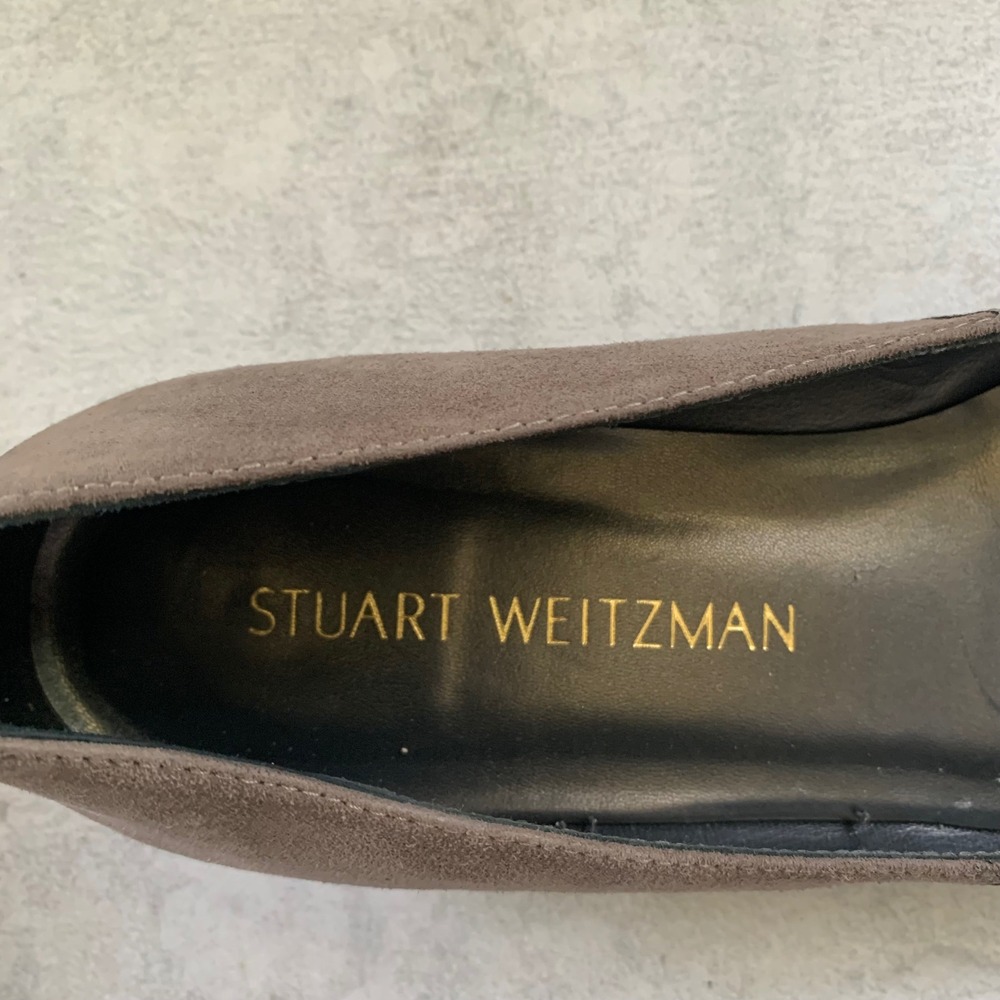 Stuart Weitzman 6.5‎ N Flats Taupe Suede Studded Pointed Toe Metallic UW 10085 - Picture 7 of 12